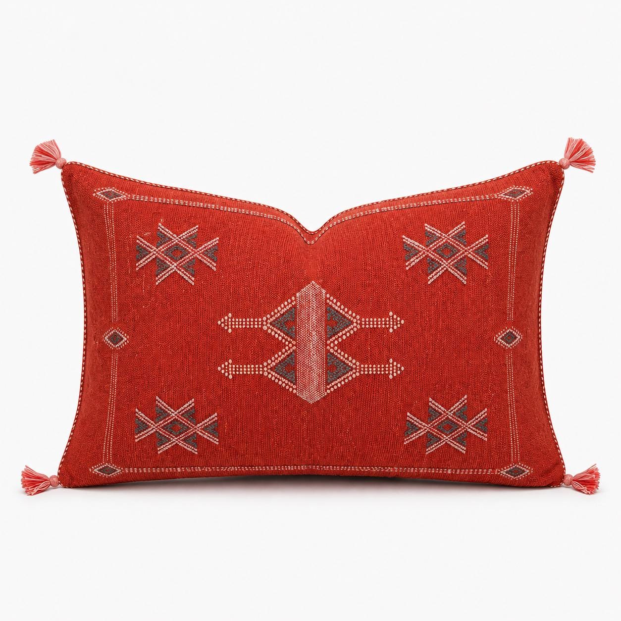 Amazigh Cactus Silk Cover 12x20 Handmade Lumbar Pillow