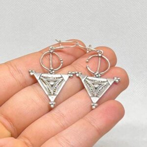 Silver Berber Tazerzit Dangle Bohemian Earrings, Handmade Tribal Jewelry