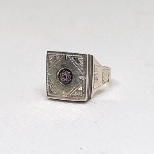 Tuareg Sterling Silver Ring with Chevron Bead - Size 12