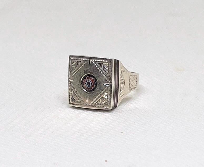 Tuareg Sterling Silver Ring with Chevron Bead - Size 12