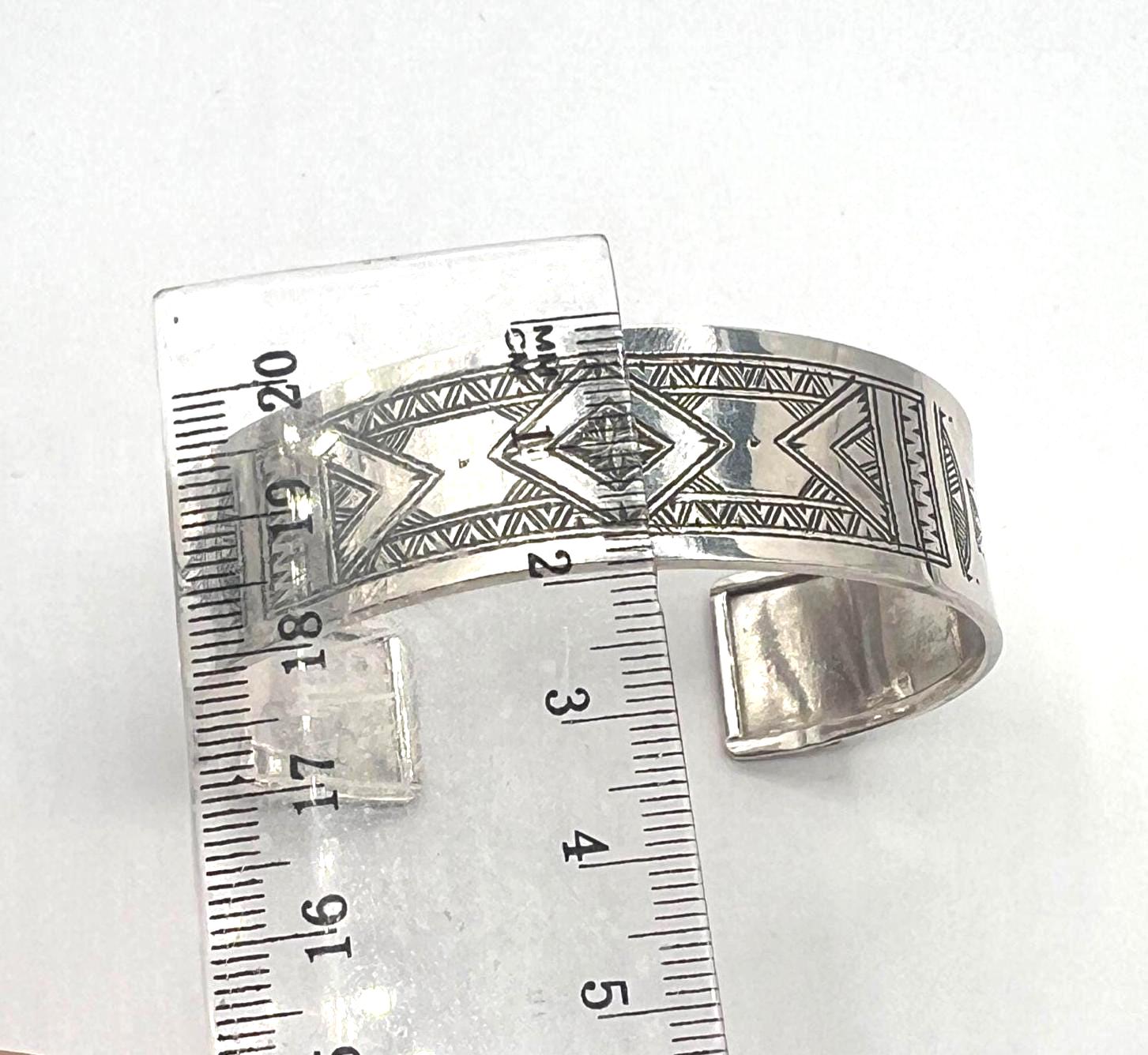 Berber Sterling Silver Tuareg Cuff Bracelet: Hand-Engraved African Tribal Bangle, Boho Ethnic African Hammered Jewelry
