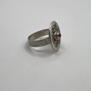 Kabyle Berber Ring: Sterling Silver, Enamel Coral - Handmade Adjustable Ring Size 10.5 US / 63.5 FR