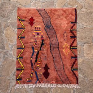 Berber Terracotta Rug, Abstract Tribal Wool Area Rug, Rust Red Boujaad Carpet, Hand Knotted Earthy Custom Boho Area Rug