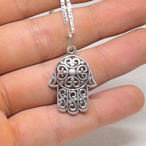 Sterling Silver Hamsa Hand Necklace: Berber Judaica Pendant