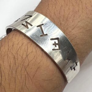 Yaz Z Sterling Silver Berber Symbol Tifinagh Bangle Bracelet: Handmade Amazigh Tribal Bangle