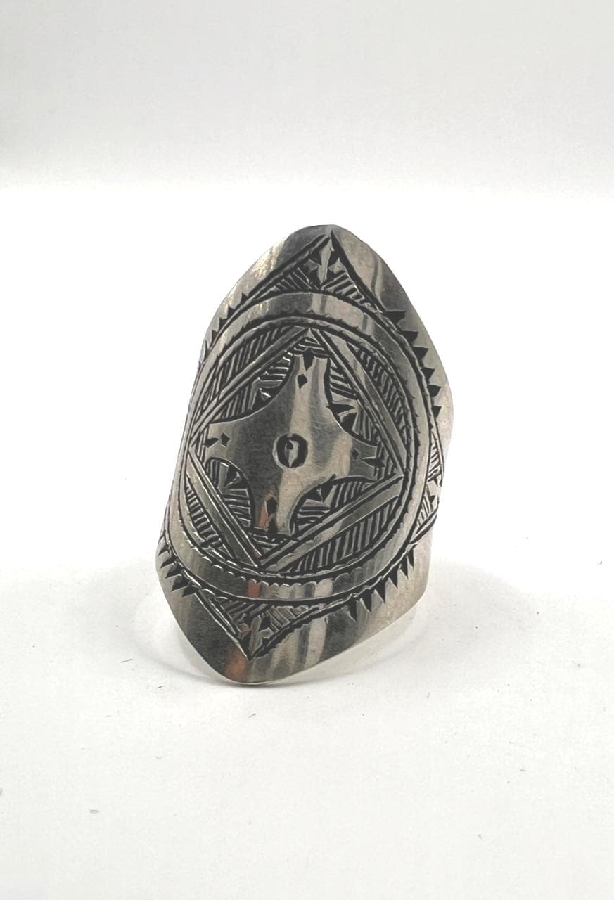 Handmade Sterling Silver Tuareg Ring: Tribal Engraved Boho Ethnic Jewelry (Size 8)
