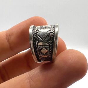 Sterling Silver Amazigh Ring - Hand-Engraved Berber Tribal Band (Size 7 US)