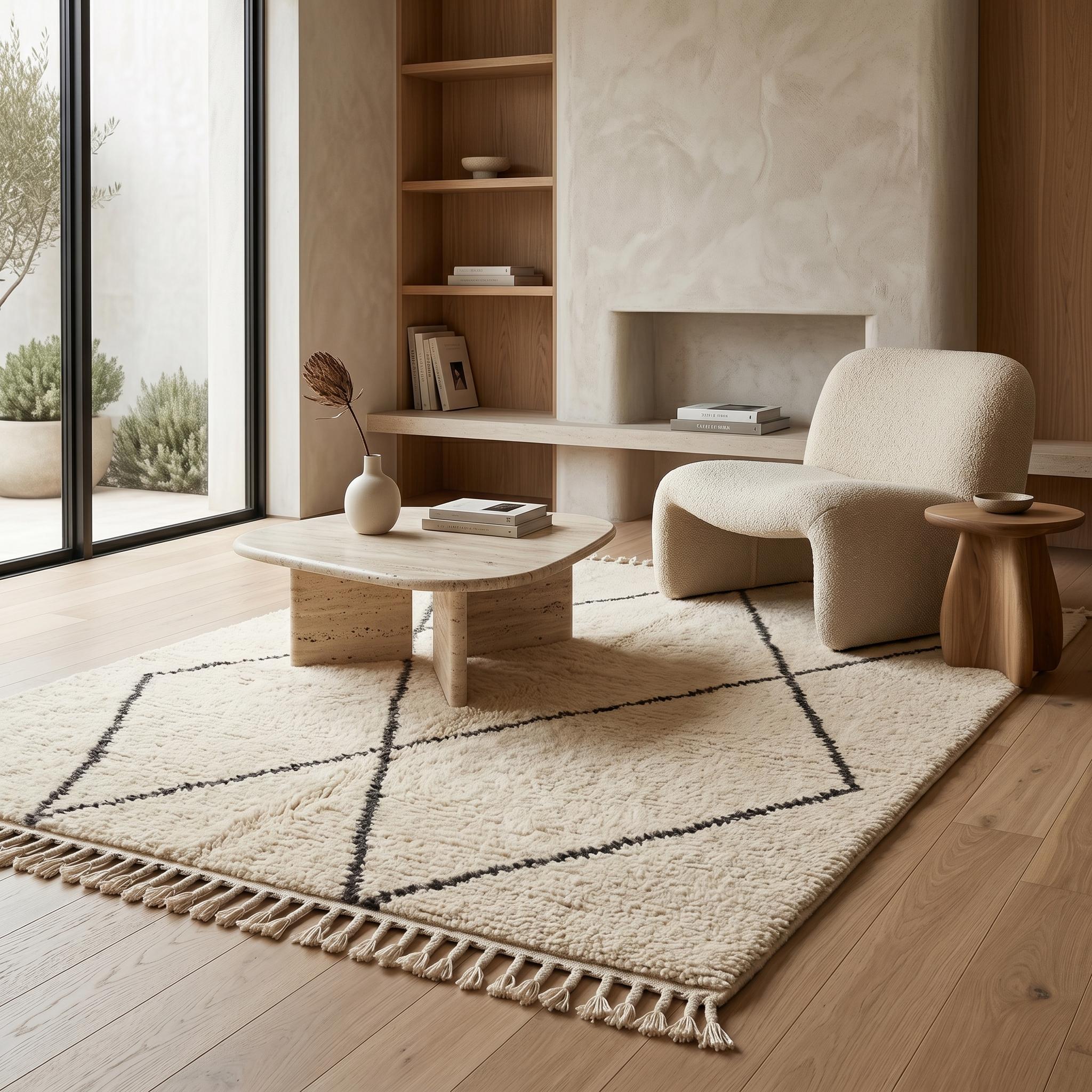 Beni Ourain Rug - Ivory Charcoal Wool Rug - Handmade Diamond Rug - Neutral Area Rug - Berber Carpet - Multiple Sizes