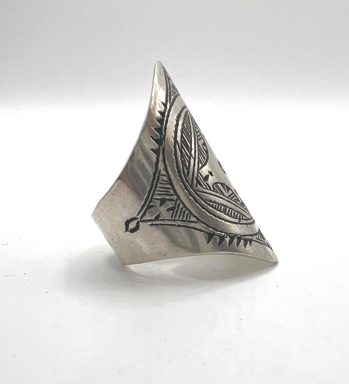 Handmade Sterling Silver Tuareg Ring: Tribal Engraved Boho Ethnic Jewelry (Size 8)
