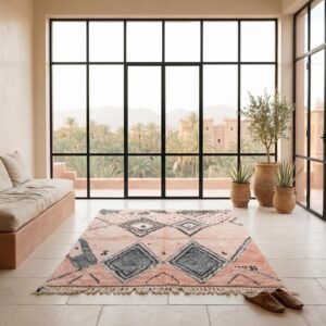 Blush Pink Rug, Beni Ourain Diamond Shag Carpet, Boho Berber Wool Handmade