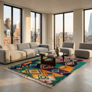 Hand-Knotted Wool Shag Rug, Jewel Tone Amazigh Beni Ourain Carpet