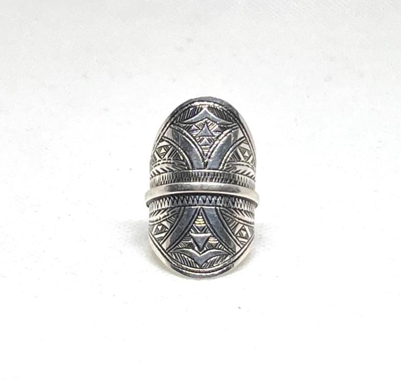 Berber Sterling Silver Ring: Engraved Tuareg Tribal Jewelry, Size 9