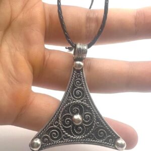 African Berber Amulet Sterling Silver Pendant Necklace: Tuareg Cross Spiral Boho Gypsy Boho