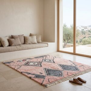 Blush Pink Rug, Beni Ourain Diamond Shag Carpet, Boho Berber Wool Handmade