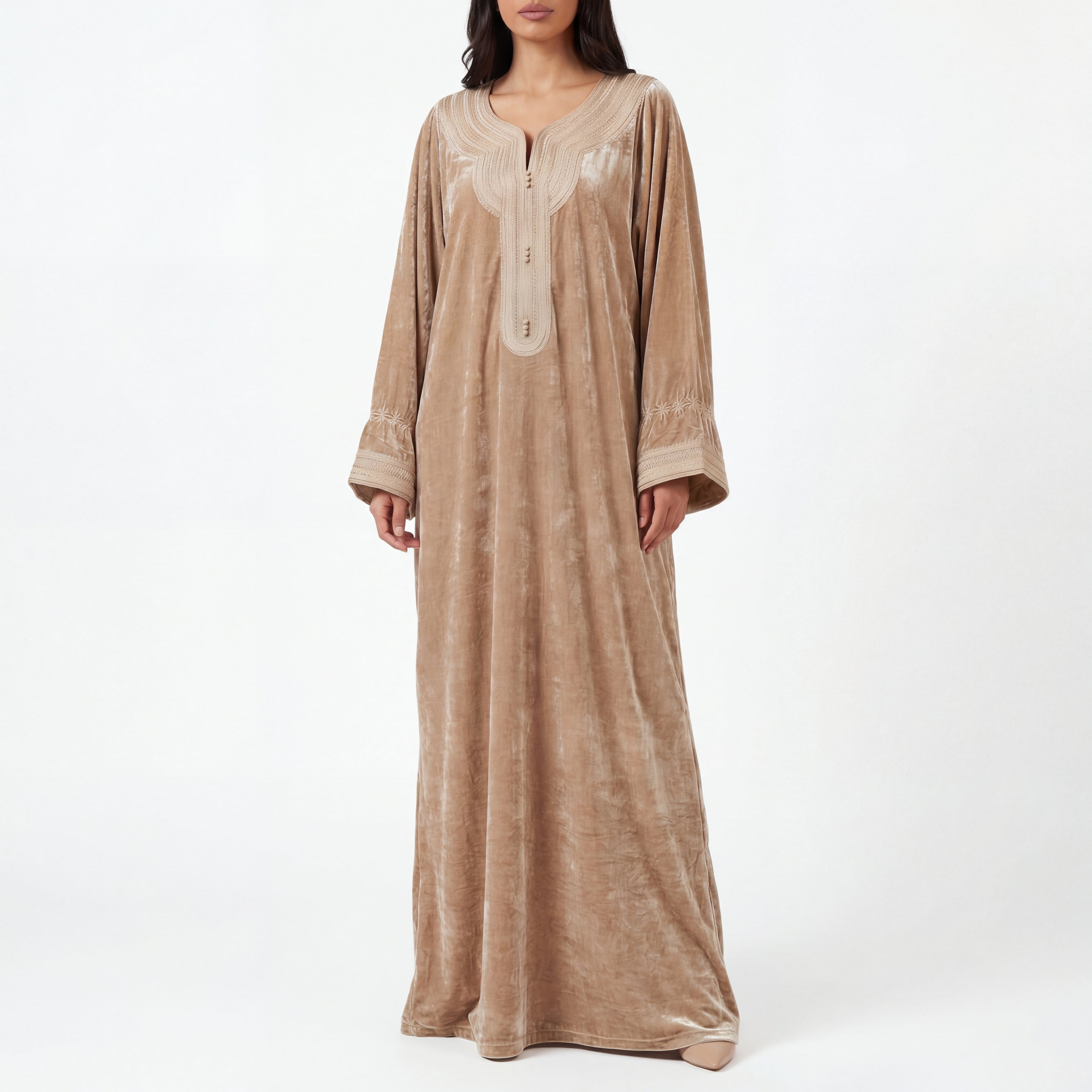 Velvet Kaftan - Beige Occasion Wear