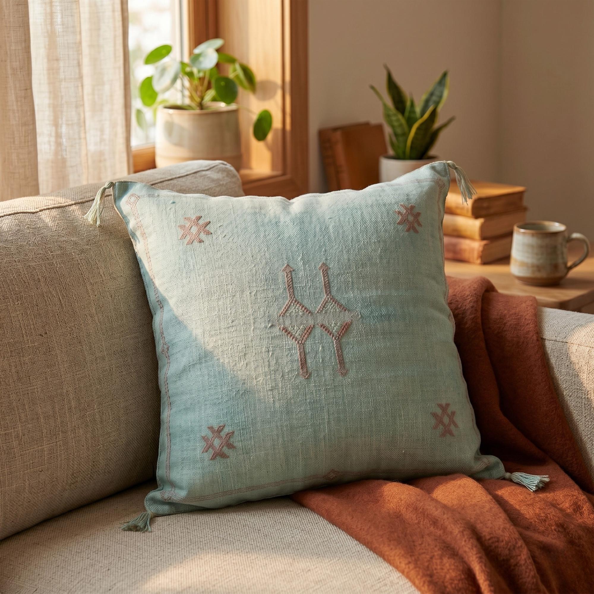 Berber Blue Sky Cactus Silk Handmade Sabra Pillow