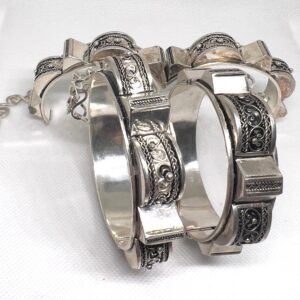 Berber Bracelet Pyramids Silver Cuff: Berber Bangle Handmade Ethnic African Engraved Tribal Jewelry