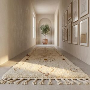 Beni Ourain Runner Rug, Berber Hallway Carpet, Cream and Brown Tribal Shag, Modern Minimalist Entryway Decor, Custom Size