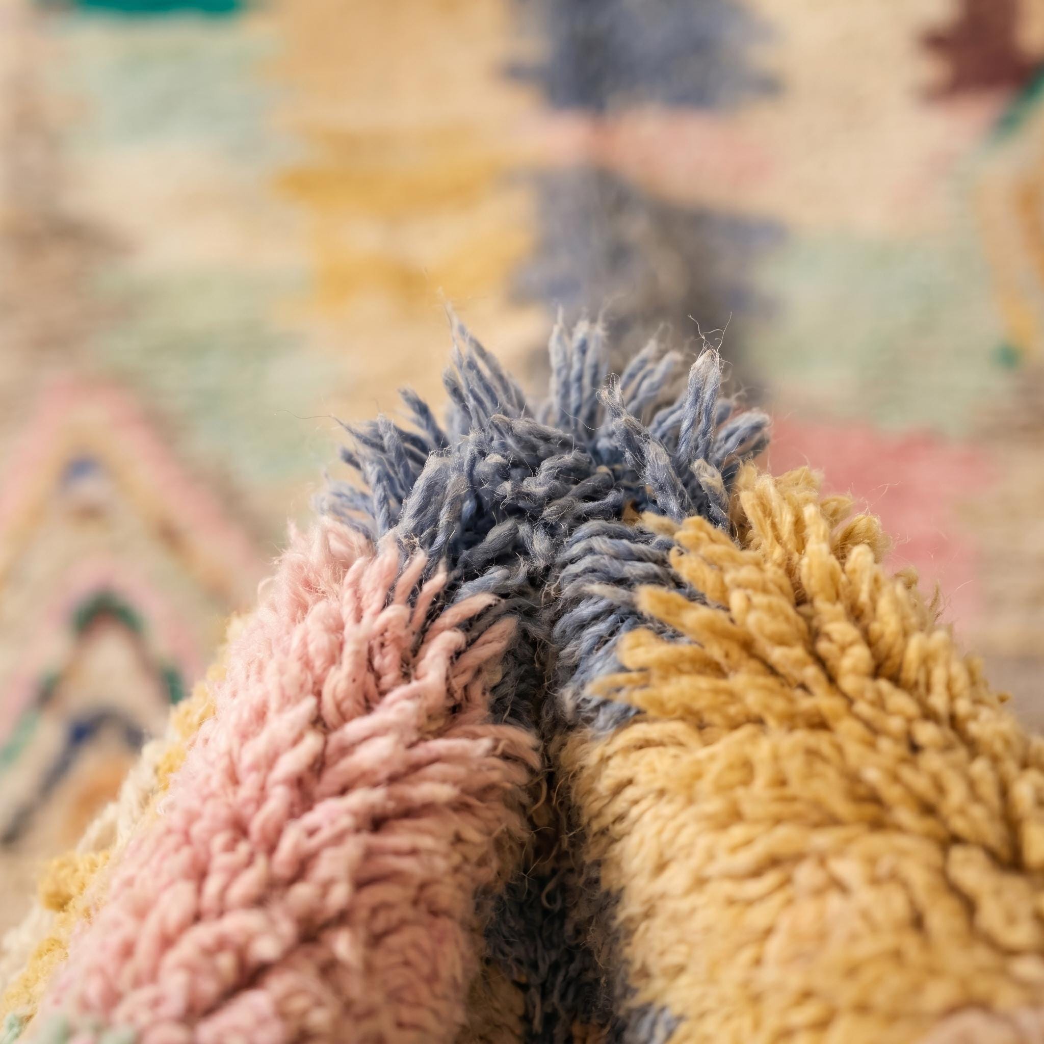 Boujaad Rug 8x5 ft - Sand Blue Pastel Wool Rug - One of a Kind Art Rug - Rare Abstract Berber Carpet - Collector Boho Rug