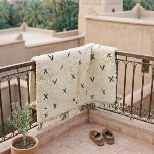 Hand-knotted Beni Ourain Wool Rug, Cream Berber Symbols, Boho Bedroom Decor