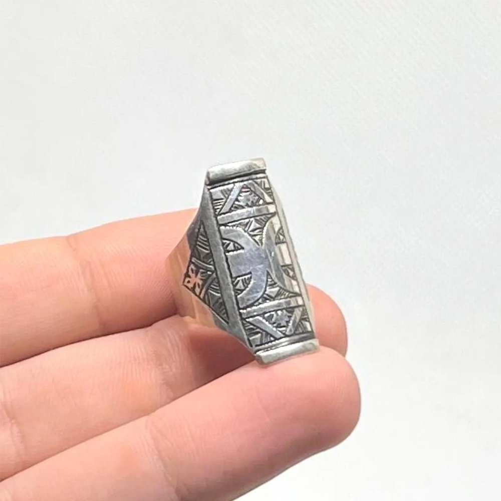 Handmade Sterling Silver Berber Ring: Tribal Yaz Symbol, Size 8