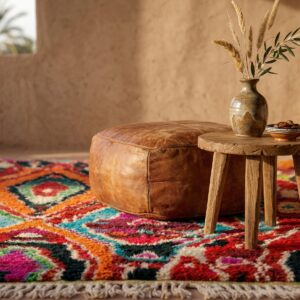 Hand-knotted Beni Ourain Wool Rug, Vibrant Berber Carpet, Maximalist Boho Decor