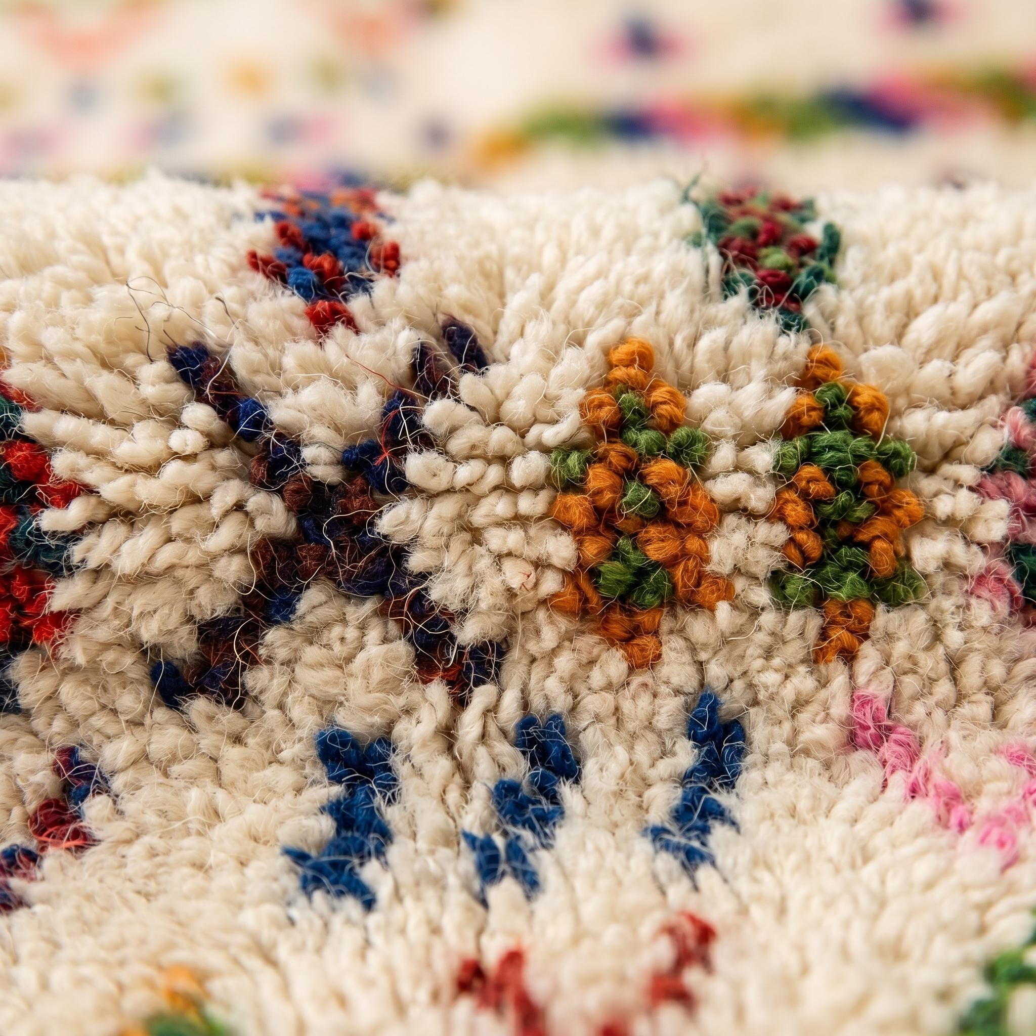 Azilal Rug - Ivory Multicolor Tribal Wool Rug - Handmade Stripe Symbol Rug - Colorful Area Rug - Berber Carpet - Multiple Sizes