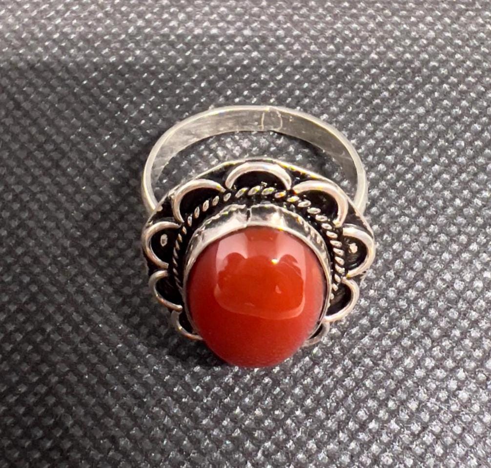 Sterling Silver Berber Ring: Red Agate, Tribal Boho Jewelry