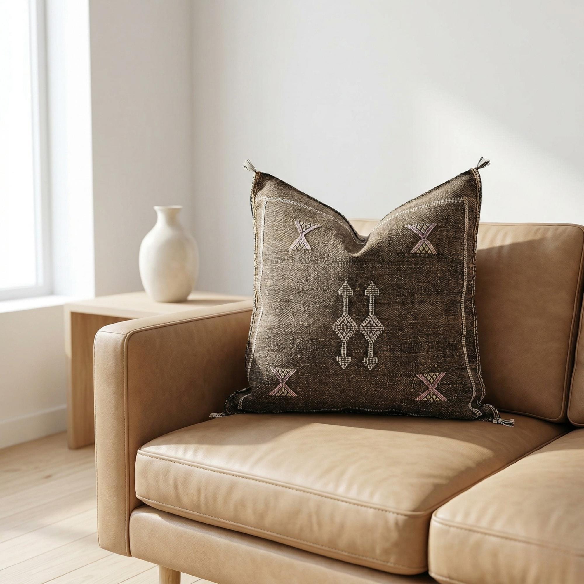 Berber Dark Brown Cactus Silk Handmade Sabra Pillow