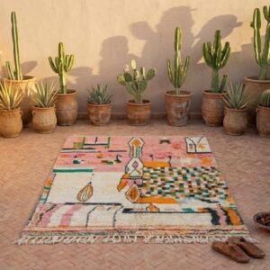 Pink Abstract Wool Rug, Handwoven Berber Carpet, Bohemian Geometric Area Rug