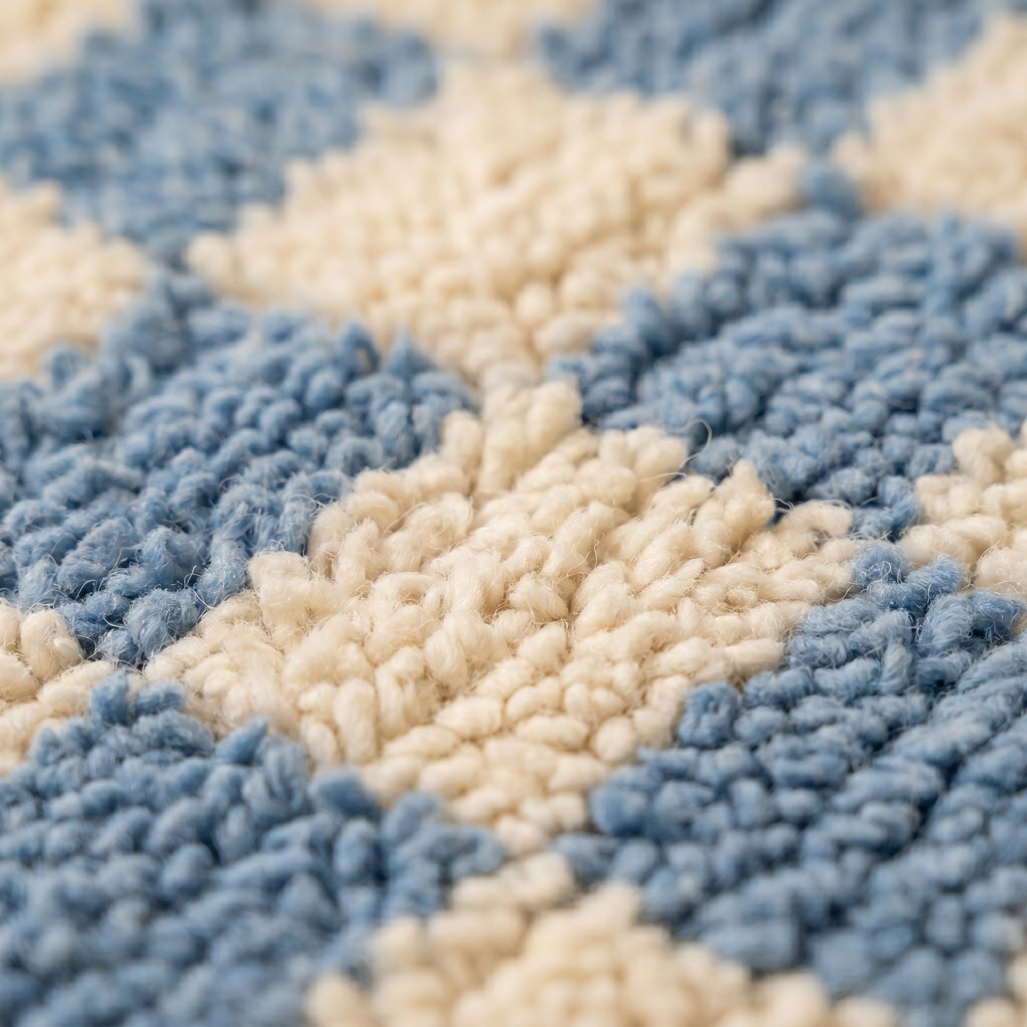 Checkered Rug - Sky Blue Ivory Wool Rug - Handmade Checker Rug - Coastal Area Rug - Soft Berber Carpet - Multiple Sizes