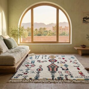 Plush Beni Ourain Wool Rug, Multicolor Berber Tribal Carpet, Boho Living Room Area Rug