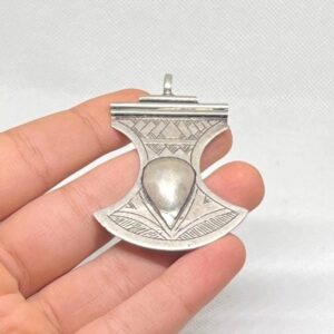Antique Tuareg Cross Pendant: Silver Ebony African Amulet Pendant Necklace