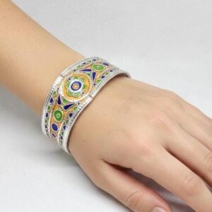 Kabyle Berber Enamel Sterling Silver Cuff: Tribal African Amazigh Bracelet