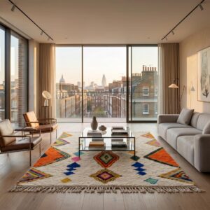Azilal Diamond Chain Rug, Rainbow Wool Carpet, Hand Knotted Berber Shag (Custom)