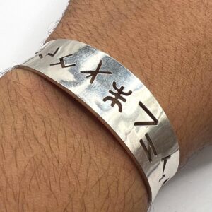 Yaz Z Sterling Silver Berber Symbol Tifinagh Bangle Bracelet: Handmade Amazigh Tribal Bangle
