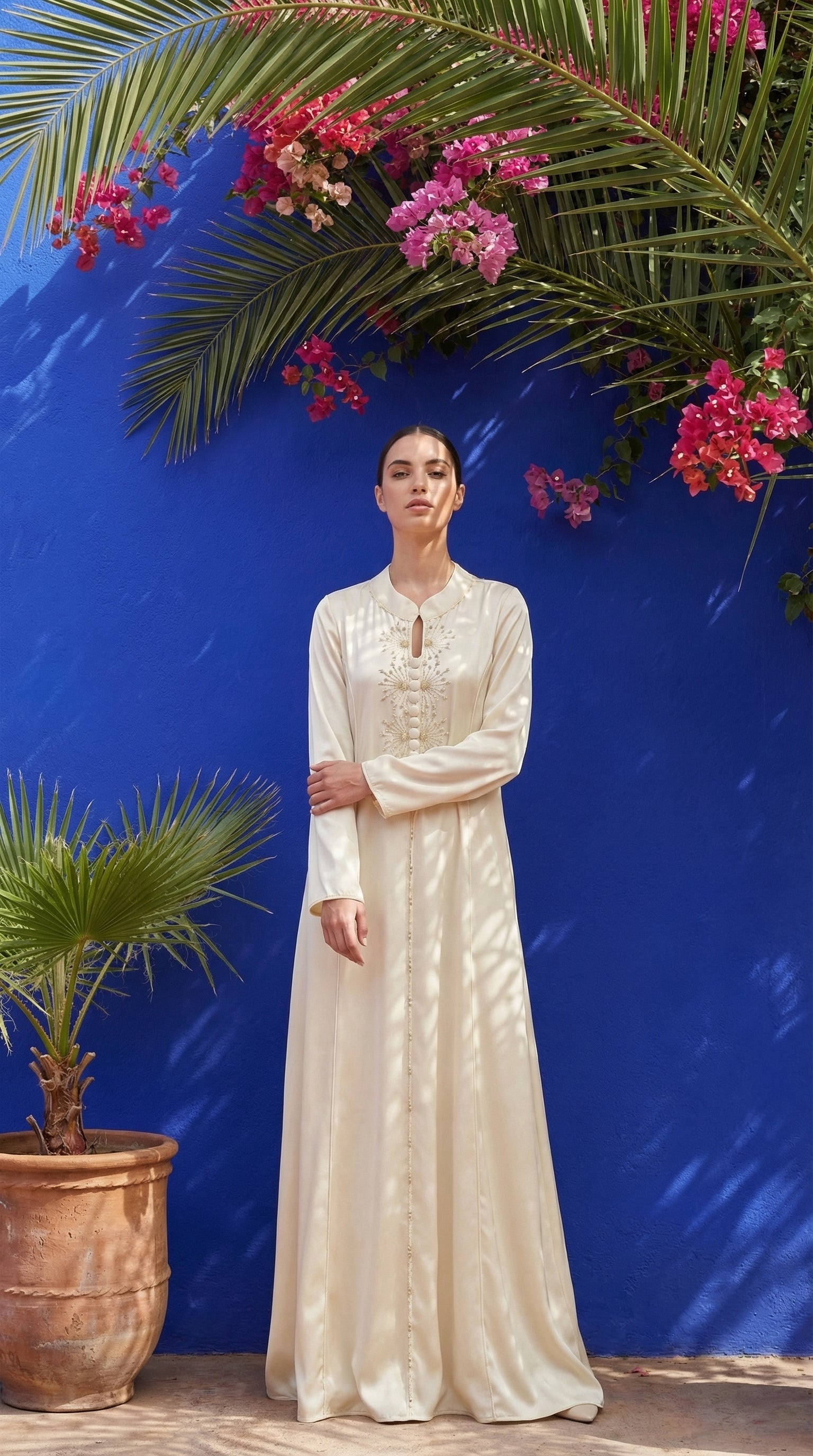 Abaya Pearl Dress - Beige Embroidered Occasion Elegance - Product Image 2
