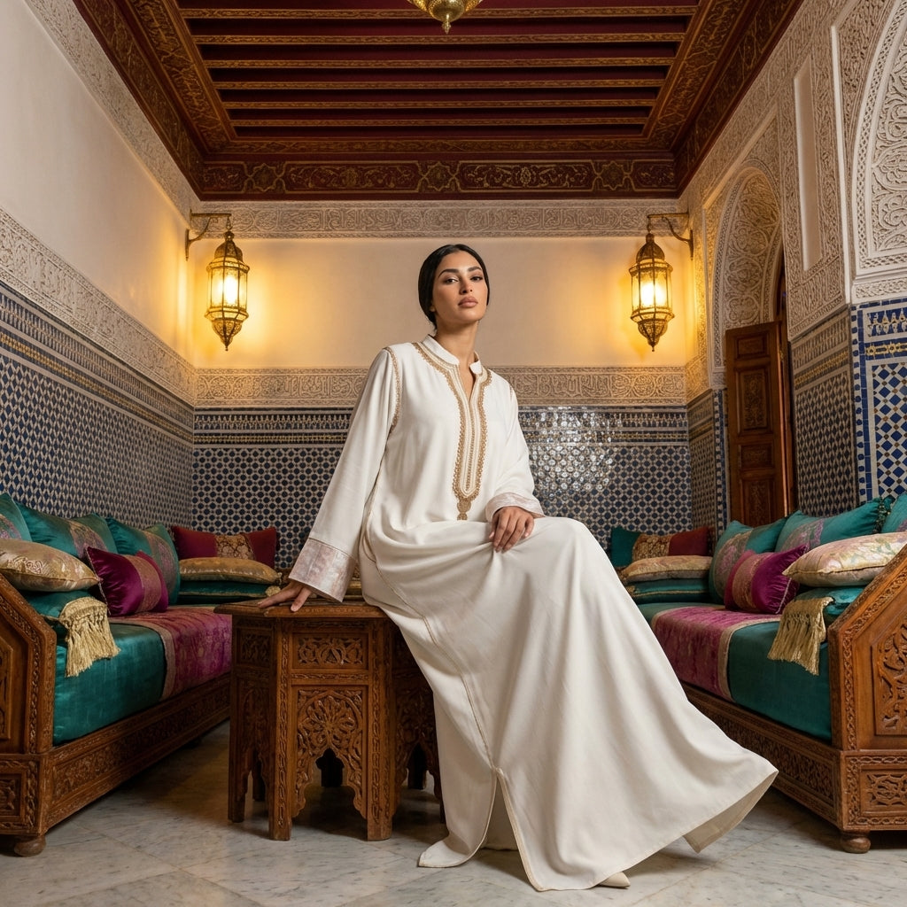Crepe Kaftan - Berber Cream Occasion Wear