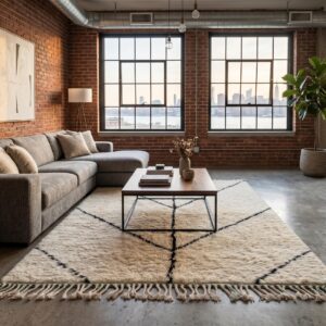 Handmade Berber Carpet Ivory & Black