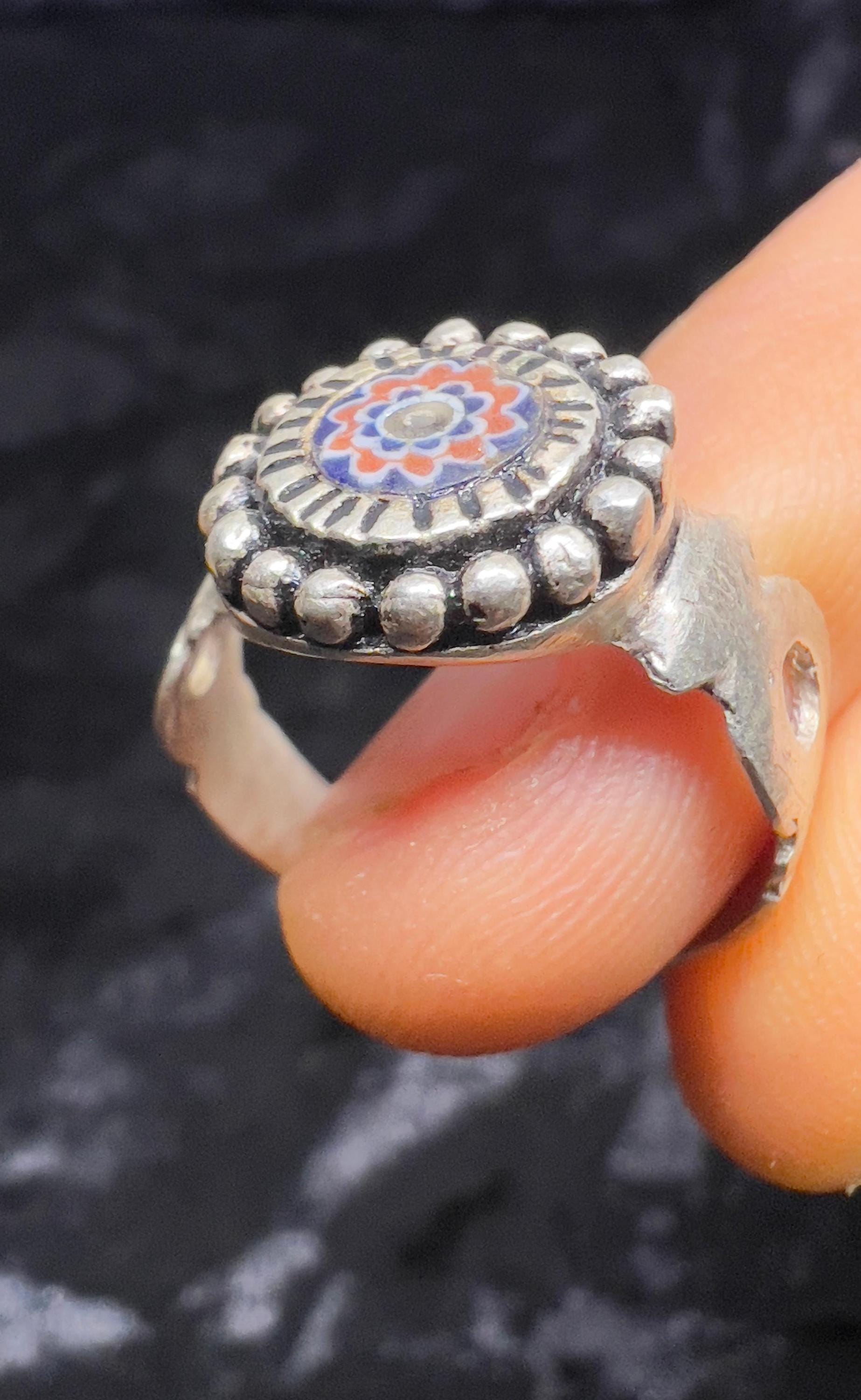 Handmade Berber Sterling Silver Ring: African Tribal Rosetta Bead