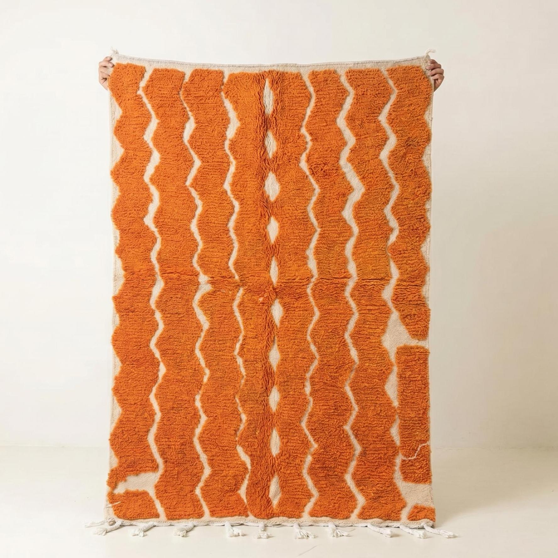 Boujaad Rug - Terracotta Ivory Wool Rug - Handmade Zigzag Rug - Cottagecore Area Rug - Earthy Berber Carpet - Multiple Sizes