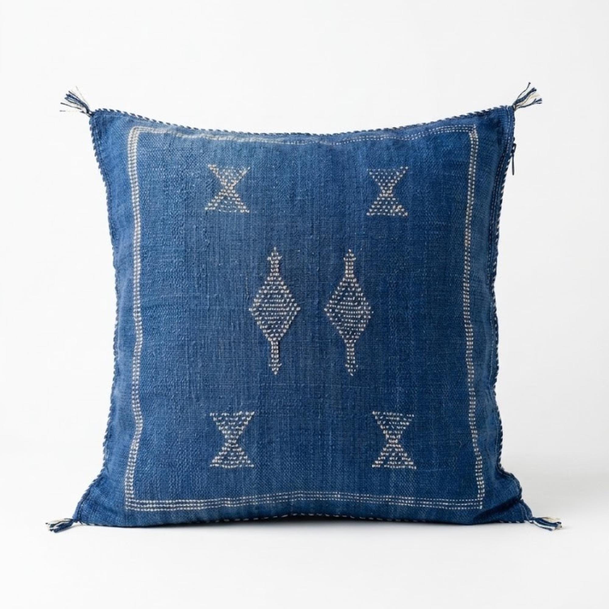 Berber Blue Cactus Silk Handmade Sabra Cushion Pillow
