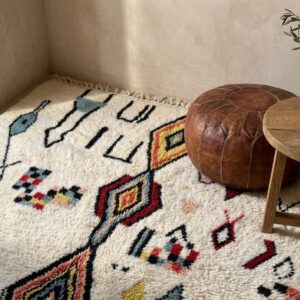 Plush Beni Ourain Wool Rug, Multicolor Berber Tribal Carpet, Boho Living Room Area Rug