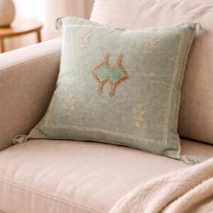 Berber Handmade cactus silk cushion case Green Pillow