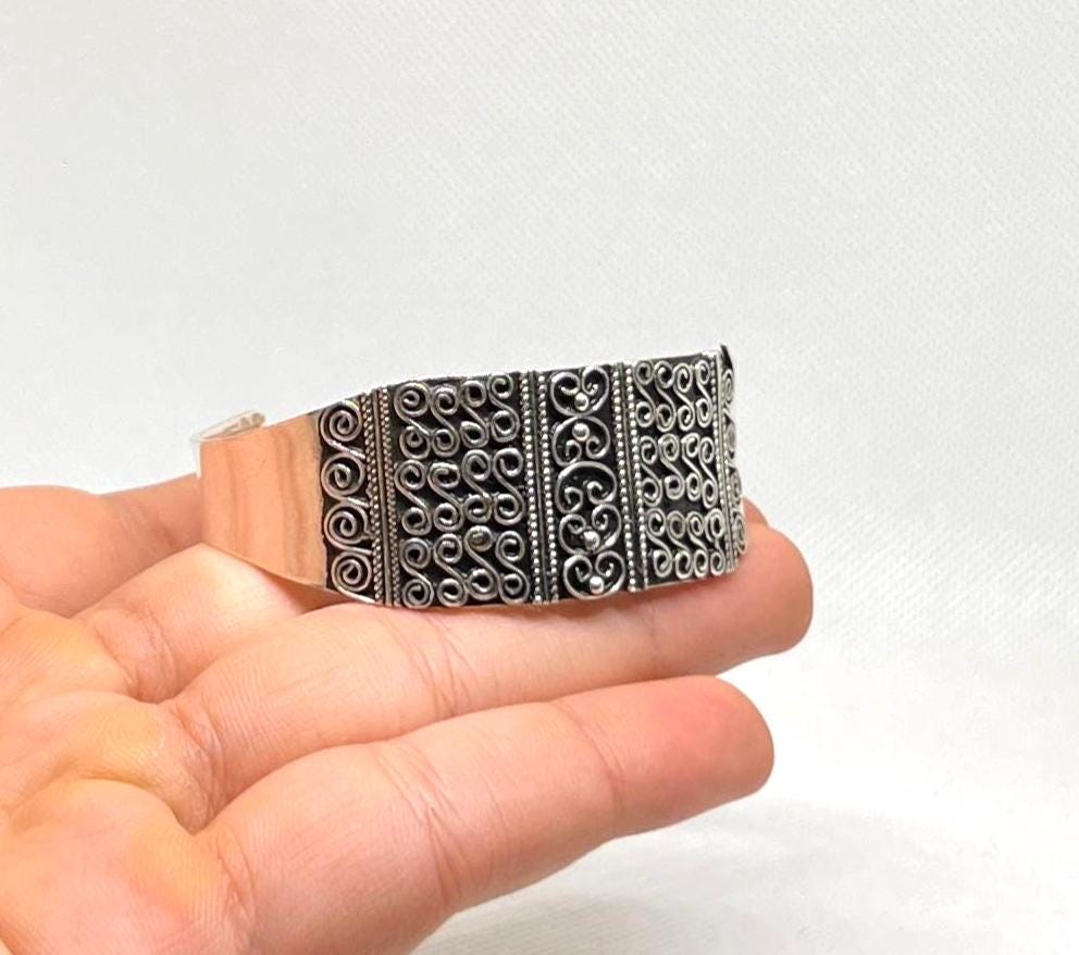 Adjustable Berber Bracelet, Sterling Silver Tuareg Tribal Cuff