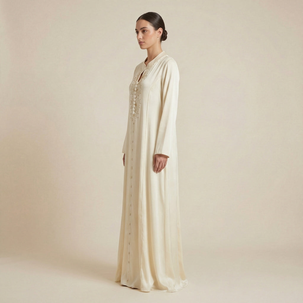 Abaya Pearl Dress - Beige Embroidered Occasion Elegance - Product Image 3