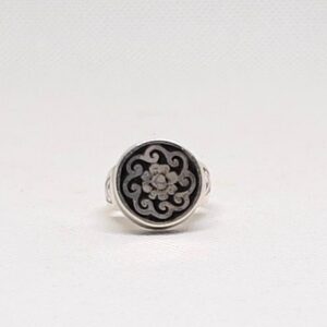 Engraved Ebony & Sterling Silver Tuareg Ring: Berber Tribal Jewelry