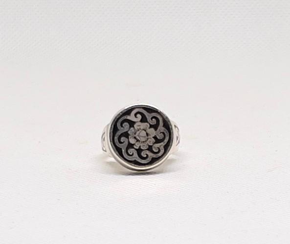 Engraved Ebony & Sterling Silver Tuareg Ring: Berber Tribal Jewelry