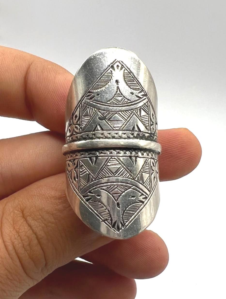 Vintage Handmade Tuareg Sterling Silver Ring: Berber Tribal Gypsy Ethnic African Jewelry, US Size 11 / FR Size 64