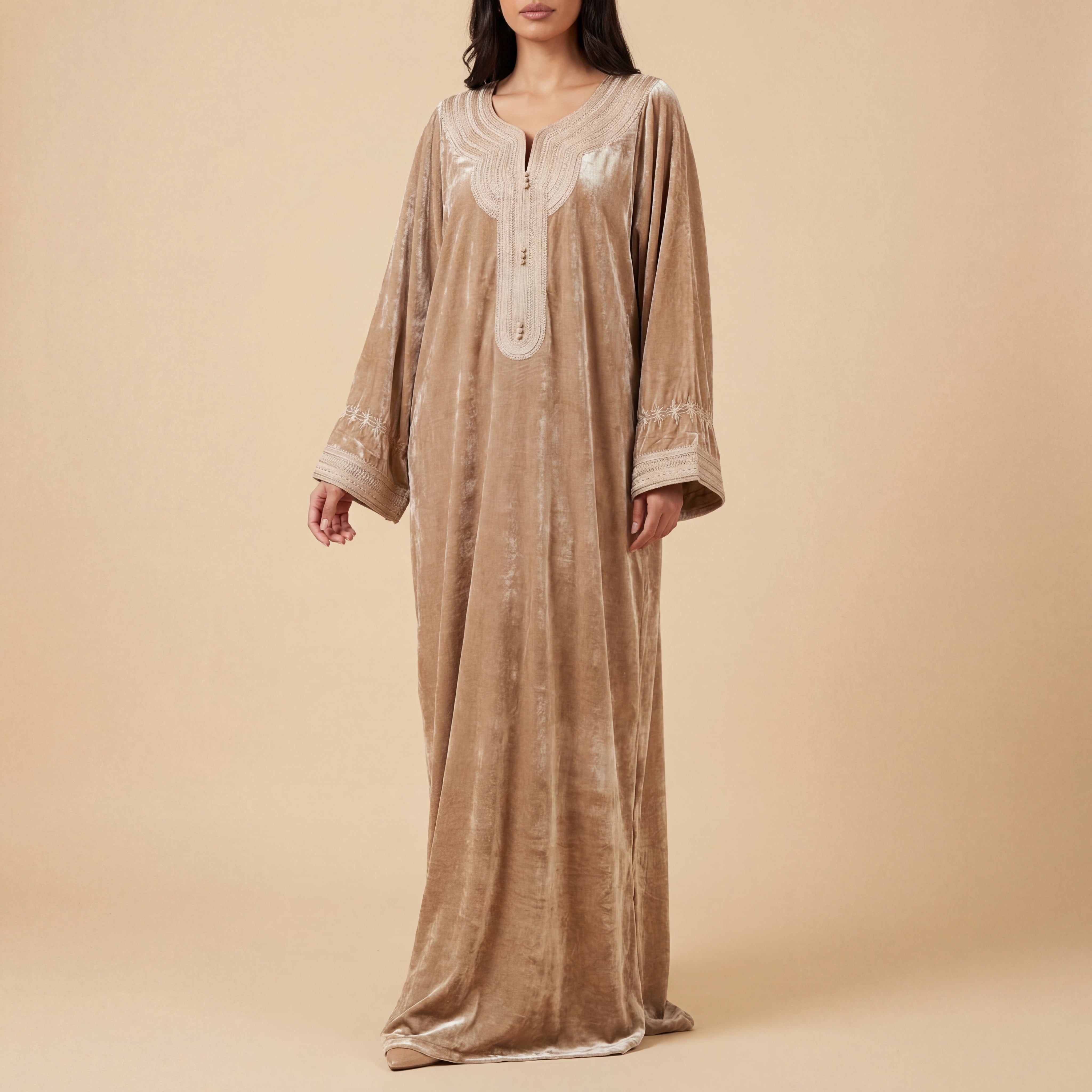 Silky Velvet Kaftan - Amazigh Beige Occasion Wear